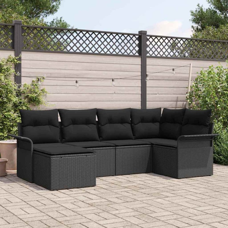 vidaXL Set di divani da giardino 6 pezzi con cuscini neri in rattan sintetico vidaXL Set di divani da giardino 6 pezzi con cuscini neri in rattan sintetico