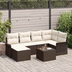 vidaXL Set divani da giardino 7 pezzi con cuscini marroni in rattan sintetico