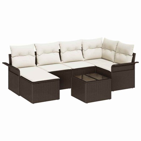 vidaXL Set divani da giardino 7 pezzi con cuscini marroni in rattan sintetico