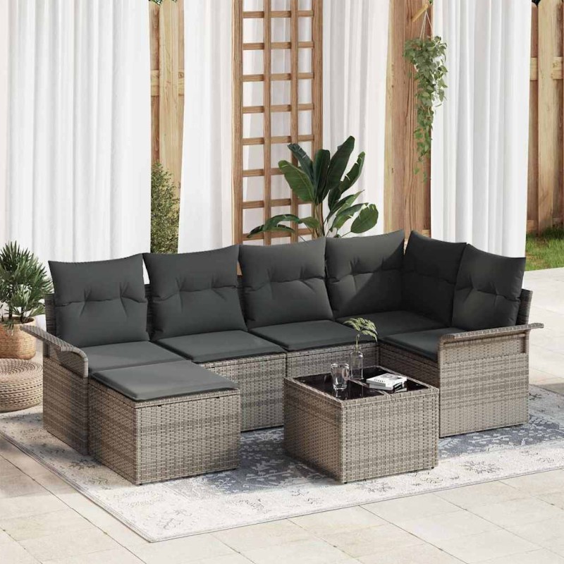 vidaXL Set Giardino da 6 Pezzi con Cuscini Neri in Poly Rattan