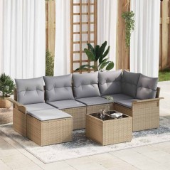vidaXL Set di divani da giardino 7 pezzi con cuscini neri in rattan sintetico.