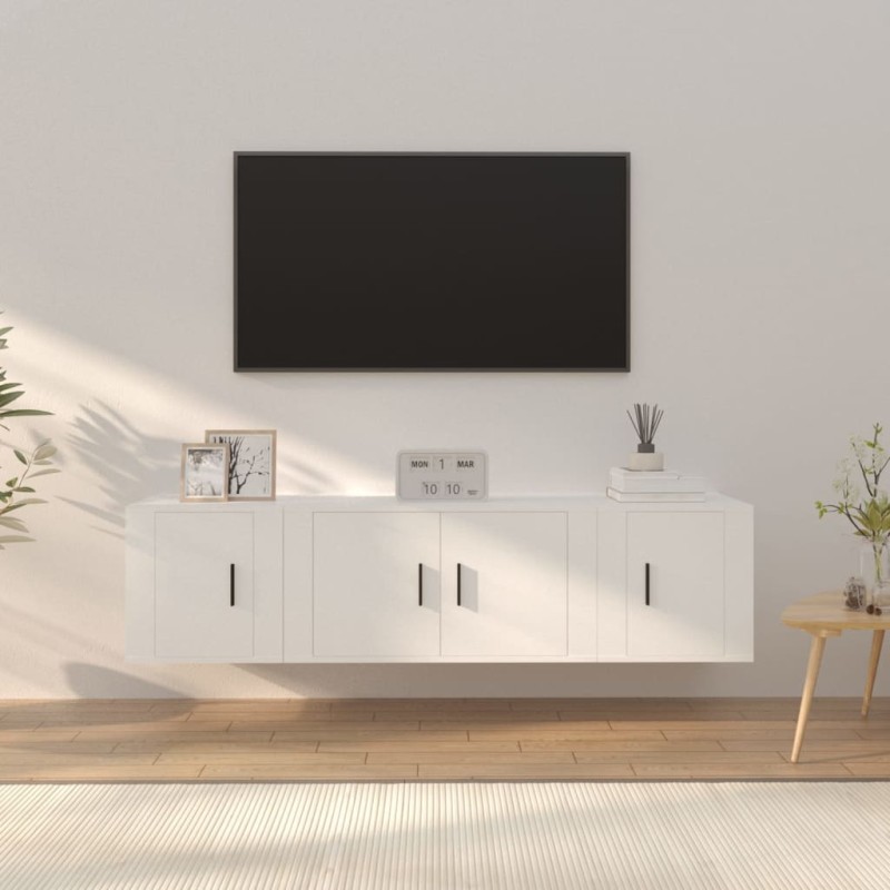 Set Mobili Porta TV 3 pz Bianco in Legno Multistrato Set Mobili Porta TV 3 pz Bianco in Legno Multistrato