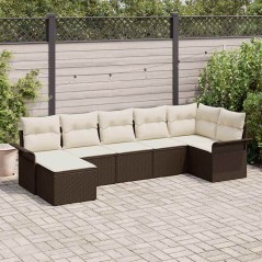 vidaXL Set di divano da giardino , 7 pezzi con cuscini marroni in polyrattan.