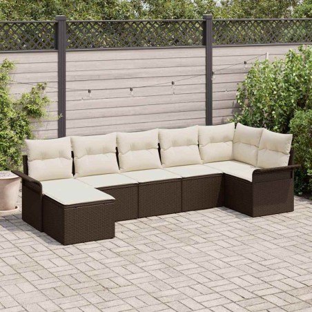vidaXL Set di divano da giardino , 7 pezzi con cuscini marroni in polyrattan.