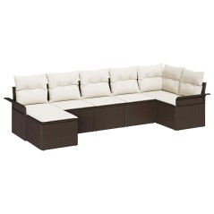 vidaXL Set di divano da giardino , 7 pezzi con cuscini marroni in polyrattan.
