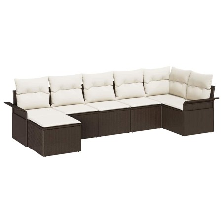 vidaXL Set di divano da giardino , 7 pezzi con cuscini marroni in polyrattan.