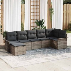 vidaXL Set divano da giardino 7 pezzi con cuscini in grigio e rattan sintetico