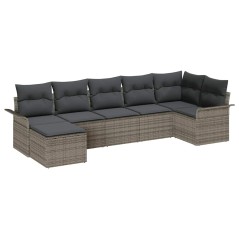 vidaXL Set divano da giardino 7 pezzi con cuscini in grigio e rattan sintetico