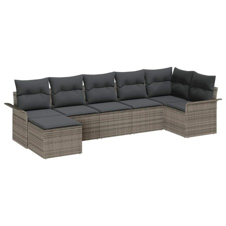 vidaXL Set divano da giardino 7 pezzi con cuscini in grigio e rattan sintetico