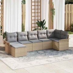 vidaXL Set Giardino 7 Pezzi con Cuscini in Polirattan Beige