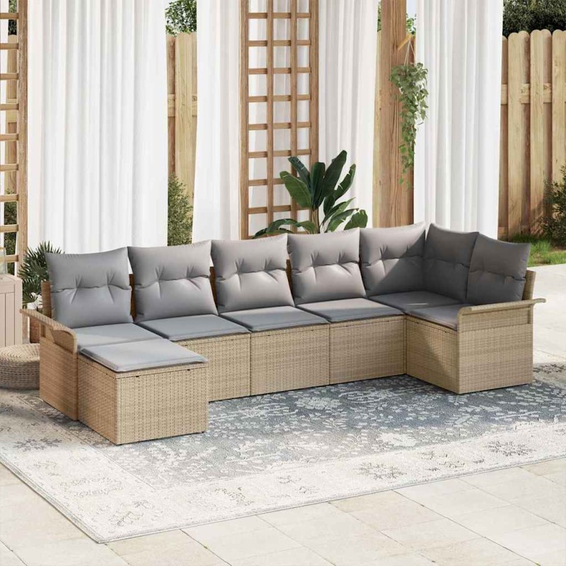 vidaXL Set Giardino 7 Pezzi con Cuscini in Polirattan Beige