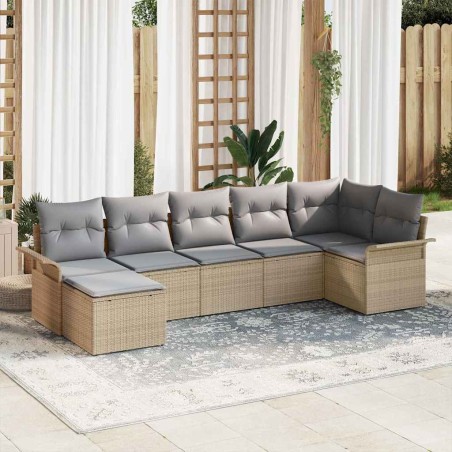 vidaXL Set Giardino 7 Pezzi con Cuscini in Polirattan Beige