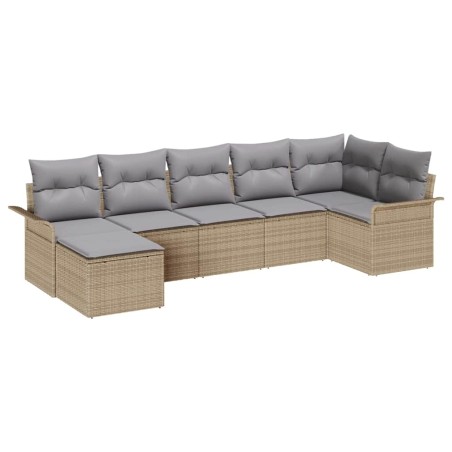 vidaXL Set Giardino 7 Pezzi con Cuscini in Polirattan Beige
