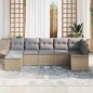 vidaXL Set Giardino 7 Pezzi con Cuscini in Polirattan Beige