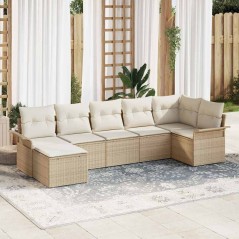 vidaXL Set divano da giardino 7 pezzi con cuscini beige in rattan effetto polipropilene