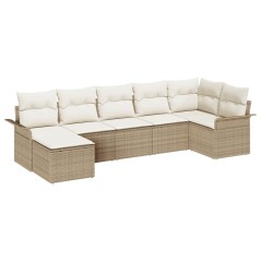 vidaXL Set divano da giardino 7 pezzi con cuscini beige in rattan effetto polipropilene