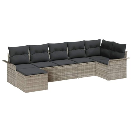 vidaXL Set di divani da giardino a 7 pezzi con cuscini grigio chiaro in rattan sintetico