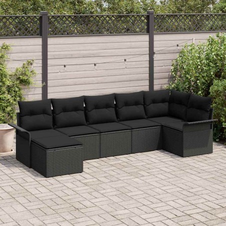 vidaXL Set Divano da Giardino vitaXL 7 Pezzi con Cuscini Neri in Rattan Sintetico