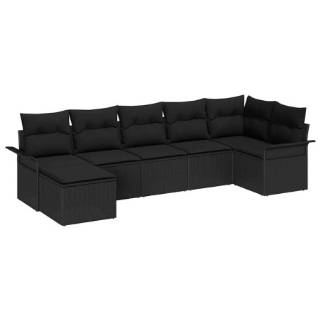 vidaXL Set Divano da Giardino vitaXL 7 Pezzi con Cuscini Neri in Rattan Sintetico