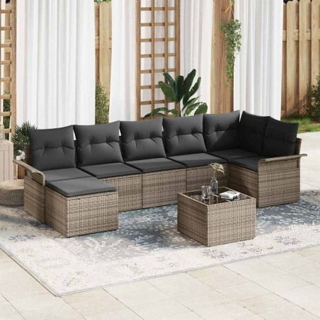 vidaXL Set di divani da giardino in 7 pezzi con cuscini grigi in rattan di polipropilene