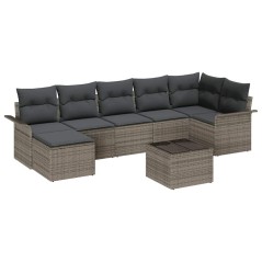 vidaXL Set di divani da giardino in 7 pezzi con cuscini grigi in rattan di polipropilene