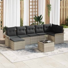 vidaXL Set divano da giardino 8 pezzi con cuscini in rattan grigio.