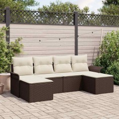 vidaXL Set da giardino con 6 pezzi, cuscini marroni, in rattan sintetico