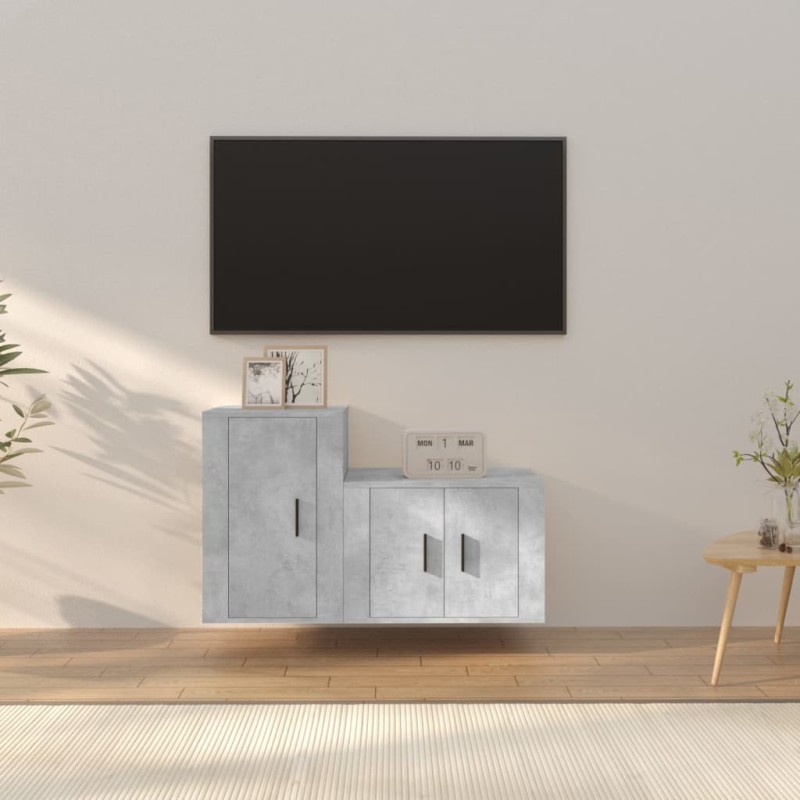 Set di Mobili Porta TV 2 pz Grigio Cemento in Legno Multistrato Set di Mobili Porta TV 2 pz Grigio Cemento in Legno Multistrato