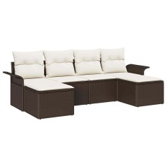 vidaXL Set da giardino con 6 pezzi, cuscini marroni, in rattan sintetico