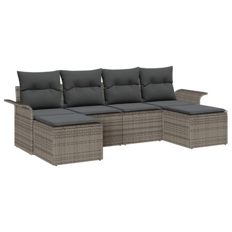 vidaXL Set da giardino con divano a 6 pezzi e cuscini grigi in rattan sintetico