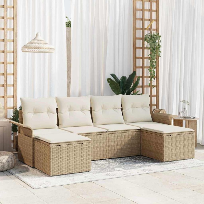 vidaXL Set di divani da giardino 6 pezzi con cuscini beige in rattan sintetico