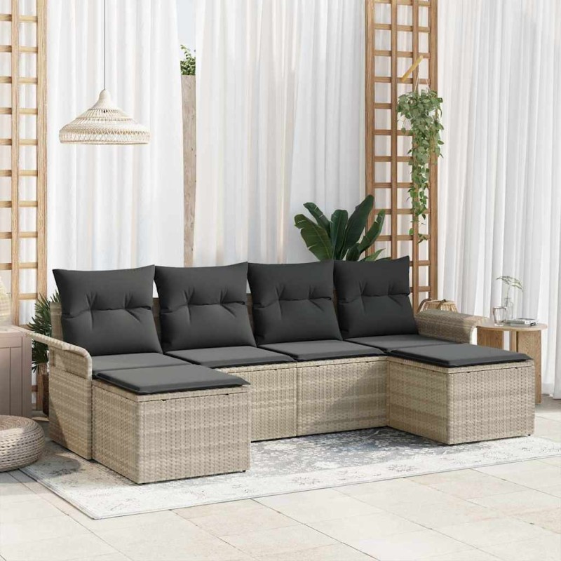 vidaXL Set di Divani da Giardino 6 Pezzi con Cuscini Grigio Chiaro