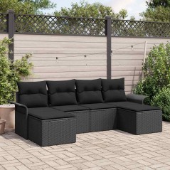 vidaXL Set da giardino 6 pezzi con cuscini in rattan sintetico nero