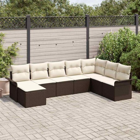 vidaXL Set Divano da Giardino 8 Pezzi con Cuscini Marroni in Rattan Sintetico