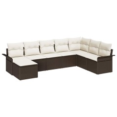 vidaXL Set Divano da Giardino 8 Pezzi con Cuscini Marroni in Rattan Sintetico