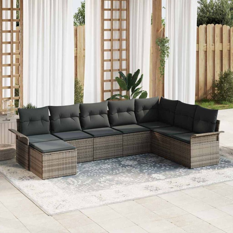 vidaXL Set Divano da Giardino 8 Pezzi con Cuscini Grigi in Rattan Sintetico