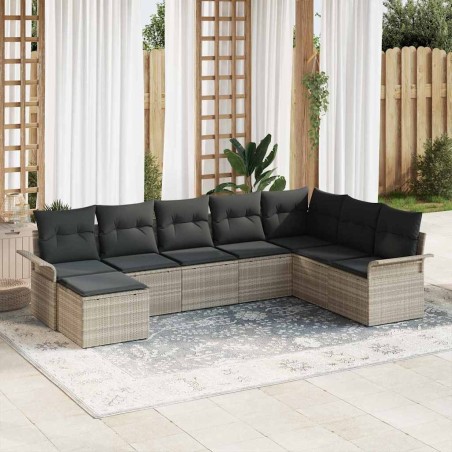 vidaXL Set Divano da Giardino 8 Pezzi con Cuscini Grigio Chiaro in Rattan Sintetico