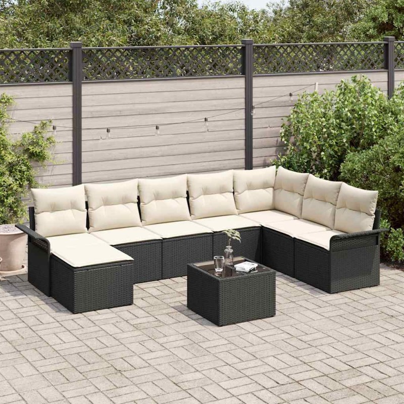 vidaXL Set di divani da giardino di 8 pezzi con cuscini in rattan sintetico marrone.