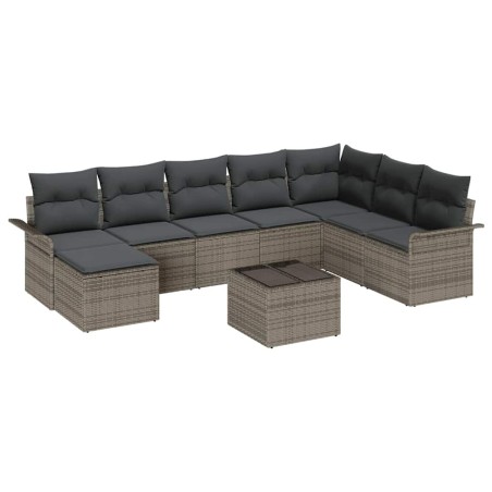vidaXL Set di Divani da Giardino 9 Pezzi con Cuscini Grigi in Rattan Sintetico