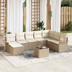 vidaXL Set Divano da Giardino 9 Pezzi con Cuscini Marroni in Rattan Sintetico