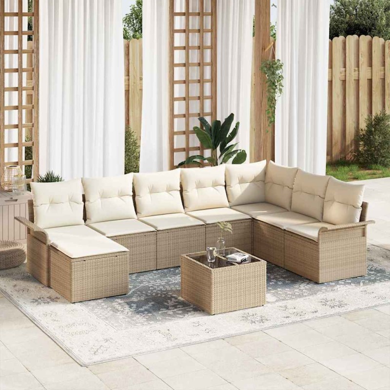 vidaXL Set Divano da Giardino 9 Pezzi con Cuscini Marroni in Rattan Sintetico