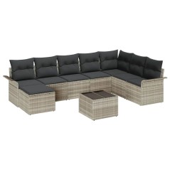 vidaXL Set da Giardino 9 Pezzi con Cuscini Grigi in Rattan Sintetico