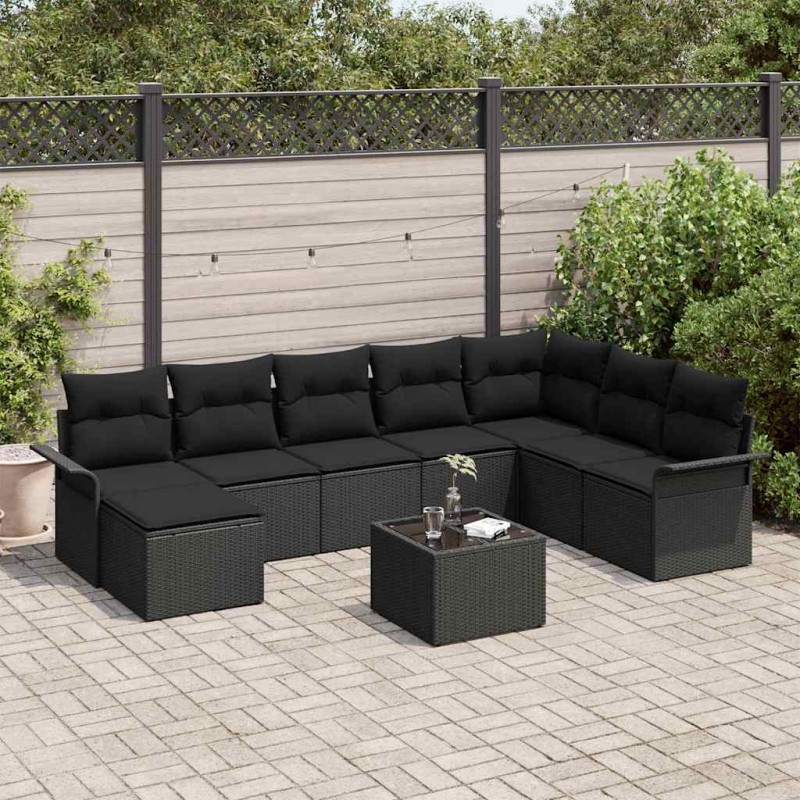 vidaXL Set di divani da giardino da 9 pezzi con cuscini beige in rattan sintetico.