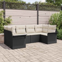 vidaXL Set divani da giardino 6 pezzi di con cuscini in rattan sintetico nero
