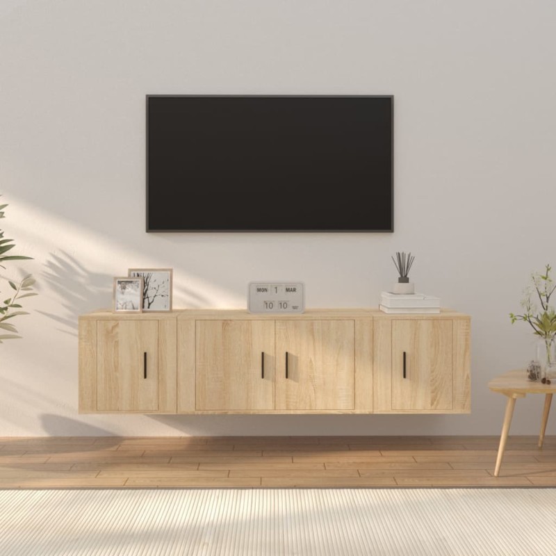 Set di Mobili Porta TV 3 pz Rovere Sonoma in Legno Multistrato Set di Mobili Porta TV 3 pz Rovere Sonoma in Legno Multistrato