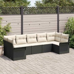 vidaXL Set da Giardino a 7 Pezzi con cuscini in rattan nero