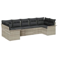 vidaXL Set di divani da giardino 7 pezzi con cuscini in polirattan grigio chiaro