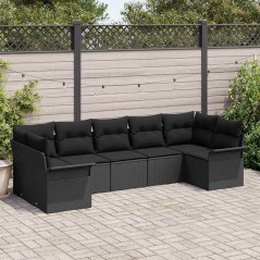 vidaXL Set di divani da giardino 7 pezzi con cuscini in rattan polietilene nero