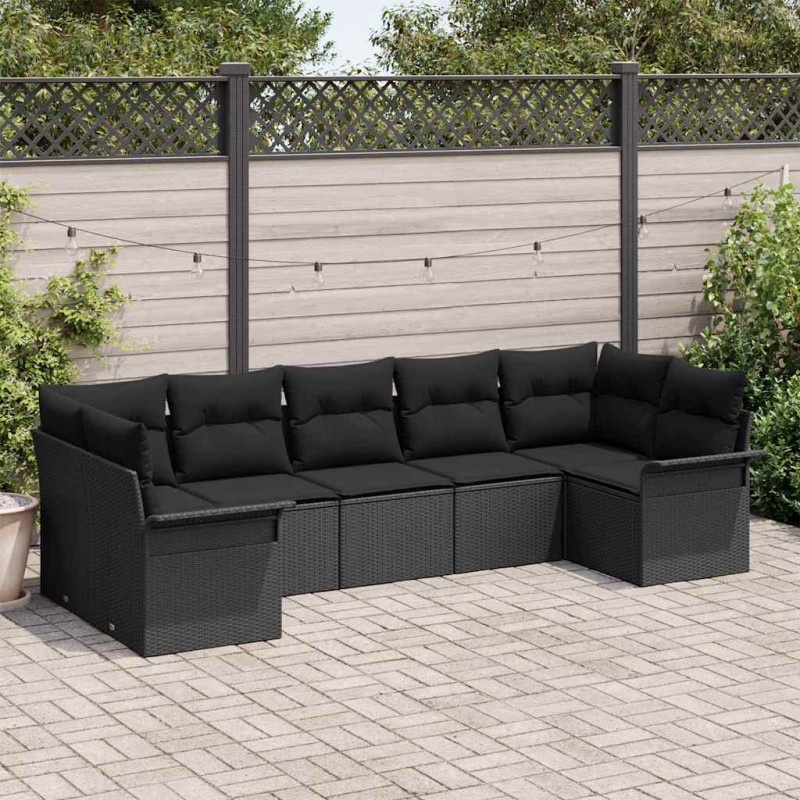 vidaXL Set di divani da giardino 7 pezzi con cuscini in rattan polietilene nero