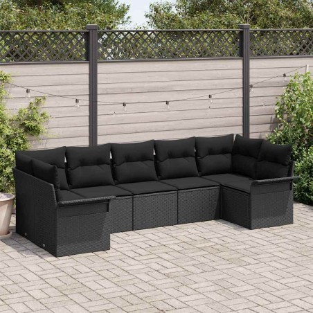 vidaXL Set di divani da giardino 7 pezzi con cuscini in rattan polietilene nero